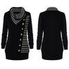 Turtleneck Long Sleeve Stripe Button Women Knitted T-shirt