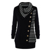 Turtleneck Long Sleeve Stripe Button Women Knitted T-shirt