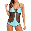 Two Tone Fishnet Panel One Piece Swimsuit