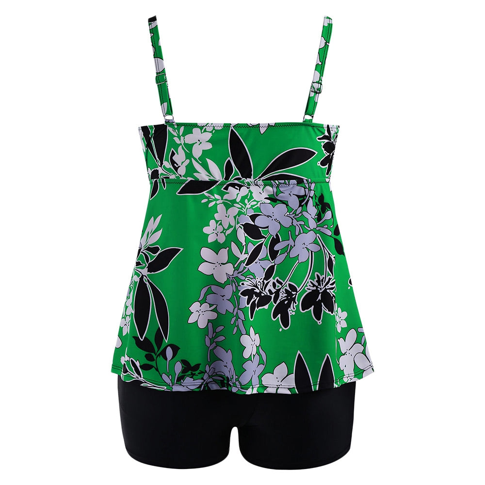 Floral Padded High Waisted Plus Size Tankini Set