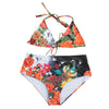 Spaghetti Strap Padded Floral Print Mid Waist Women Bikini Set