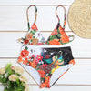 Spaghetti Strap Padded Floral Print Mid Waist Women Bikini Set