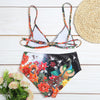 Spaghetti Strap Padded Floral Print Mid Waist Women Bikini Set