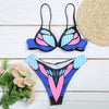 Halter Neck Padded Underwire Backless Print Women Bikini Set
