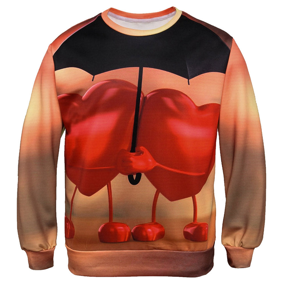 Valentine's Day 3D Hearts Print Pullover Sweatshirt