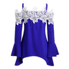 Floral Crochet Cold Shoulder Asymmetrical Tee