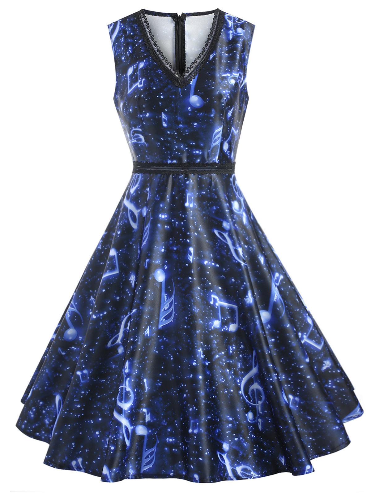 Retro Lace Panel Starry Sky Print Dress