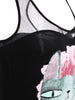 Sheer Mesh Floral Cat Print Tank Top