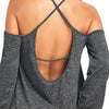 Heathered Open Shoulder Cross Backless Top