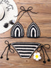 Stripe Crochet Halter Bikini Set