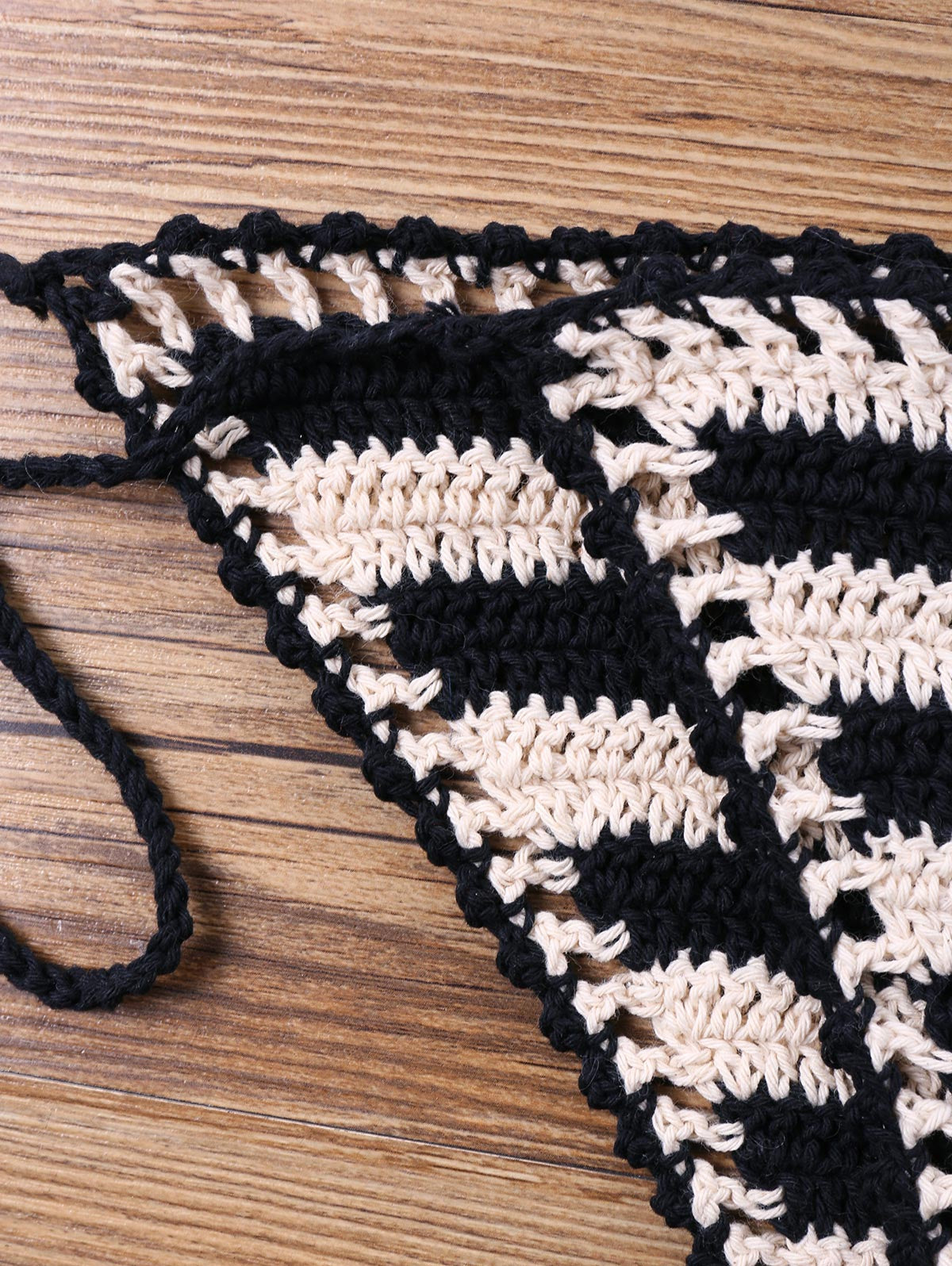 Stripe Crochet Halter Bikini Set