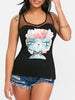 Sheer Mesh Floral Cat Print Tank Top