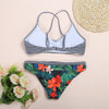 Spaghetti Strap Padded Stripe Floral Print Women Bikini Set