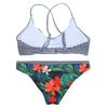 Spaghetti Strap Padded Stripe Floral Print Women Bikini Set