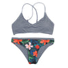 Spaghetti Strap Padded Stripe Floral Print Women Bikini Set