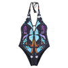 Halter Neck Backless Padded Butterfly Print Women Swimsuit
