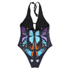 Halter Neck Backless Padded Butterfly Print Women Swimsuit