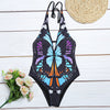 Halter Neck Backless Padded Butterfly Print Women Swimsuit