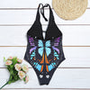 Halter Neck Backless Padded Butterfly Print Women Swimsuit