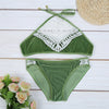 Lace Up Halter Swimwear Velour Women Bikini Set Swimsuit