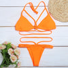 Halter Neck Backless Woven Strap Low Waist Women Bikini Set
