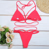 Halter Neck Backless Woven Strap Low Waist Women Bikini Set