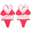 Halter Neck Backless Woven Strap Low Waist Women Bikini Set
