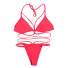 Halter Neck Backless Woven Strap Low Waist Women Bikini Set