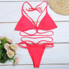 Halter Neck Backless Woven Strap Low Waist Women Bikini Set