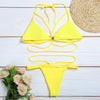 Halter Neck Backless Woven Strap Low Waist Women Bikini Set