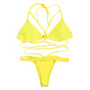 Halter Neck Backless Woven Strap Low Waist Women Bikini Set