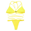 Halter Neck Backless Woven Strap Low Waist Women Bikini Set