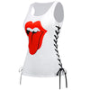Lace Up Lip Print Tank Top