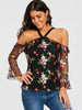 Mesh Off the Shoulder Floral Print Blouse