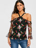 Mesh Off the Shoulder Floral Print Blouse
