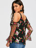 Mesh Off the Shoulder Floral Print Blouse