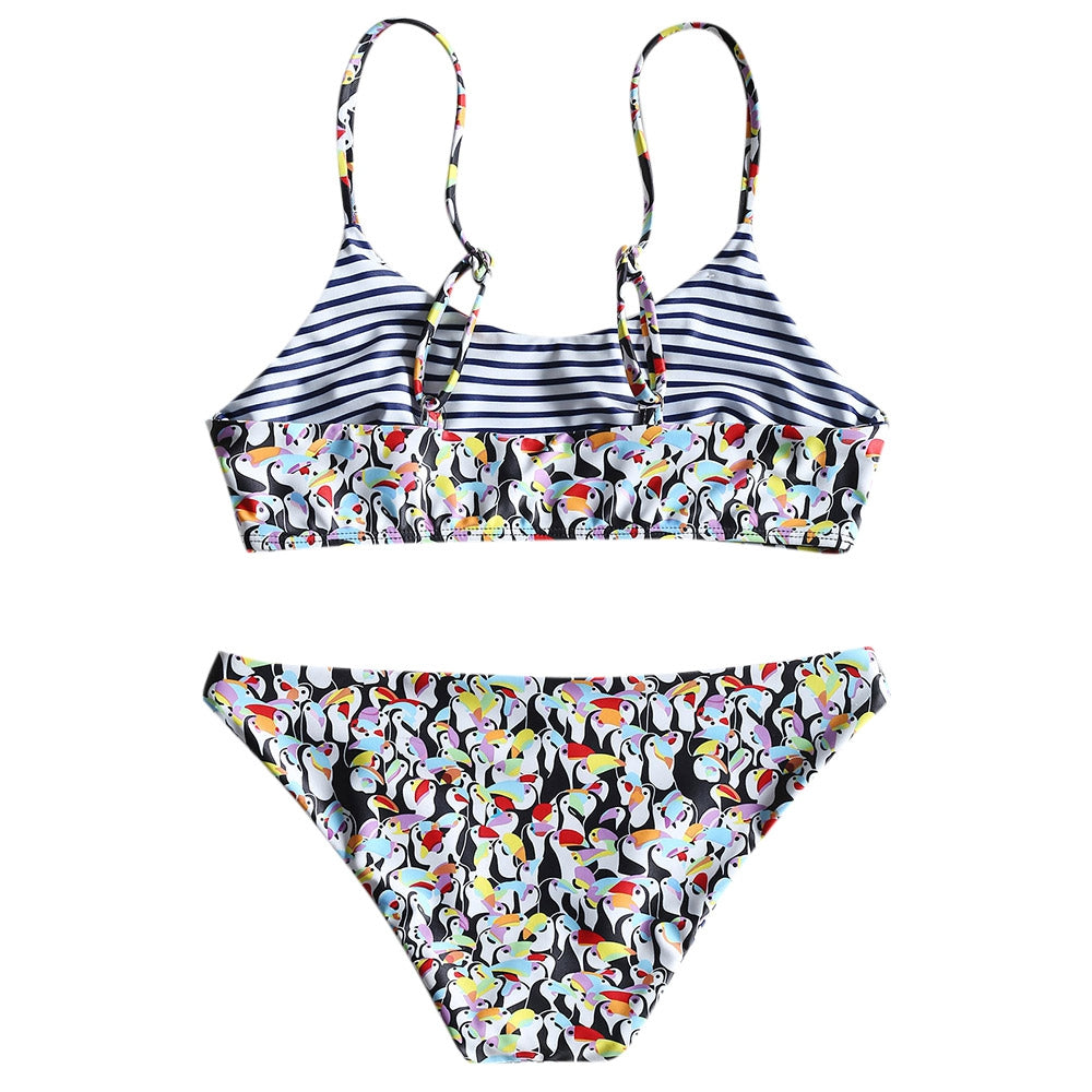 Flounce Penguin Print Bralette Bikini Set
