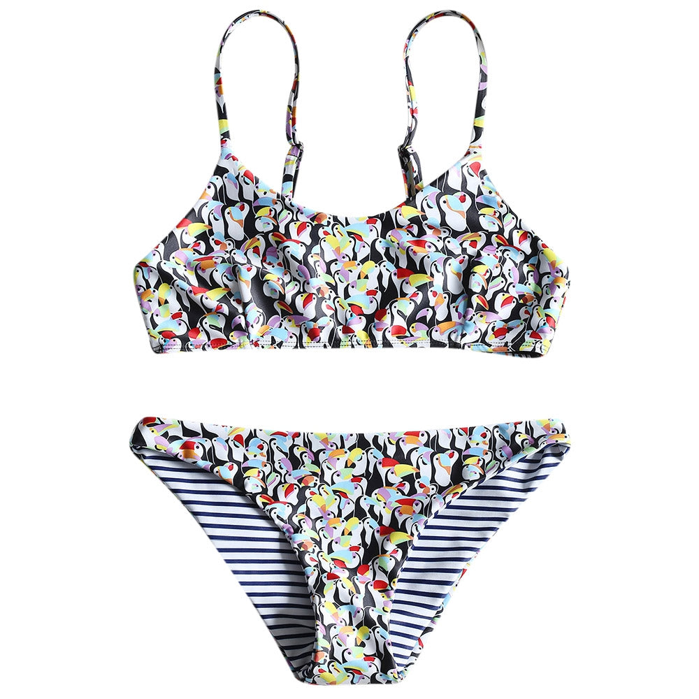 Flounce Penguin Print Bralette Bikini Set