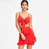 Tie Up Bra Top and Bodycon Ruffle Skirt