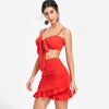 Tie Up Bra Top and Bodycon Ruffle Skirt