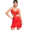 Tie Up Bra Top and Bodycon Ruffle Skirt