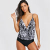 Mesh Printed Plunge Surplice Swimsuit