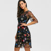 Embroidery Floral Sheer Dress with Cami Dress