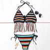 Striped Crochet Halter Bikini Set