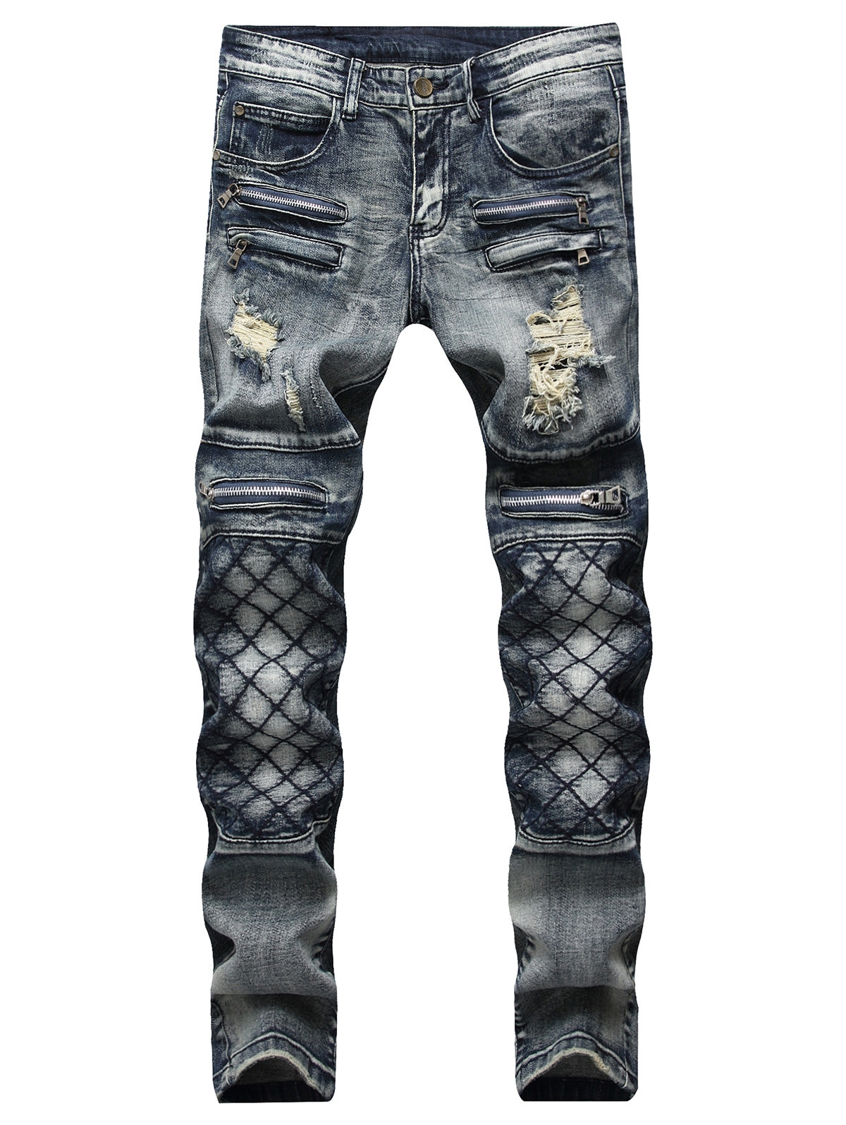 Checked Straight Leg Tapered Jeans