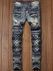 Checked Straight Leg Tapered Jeans