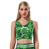 Shoulder Strap Plant Print High Waist Women Sports Suit
