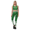 Shoulder Strap Plant Print High Waist Women Sports Suit