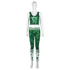Shoulder Strap Plant Print High Waist Women Sports Suit
