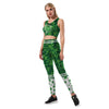 Shoulder Strap Plant Print High Waist Women Sports Suit